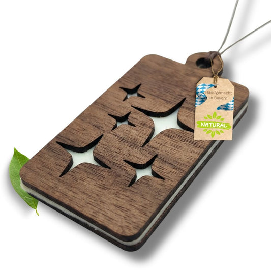 Holz Anhänger für ätherische Öle "STERNE", Duftbaum aus Nussbaumholz mit Filzpad für Duftöle - Wunderkraft naturals