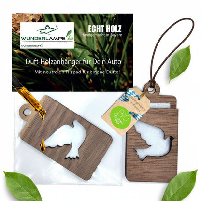 Holz Anhänger für ätherische Öle "TAUBE", Duftbaum aus Nussbaumholz mit Filzpad für ätherische Öle - Wunderkraft.bio von Wunderlampe.bio