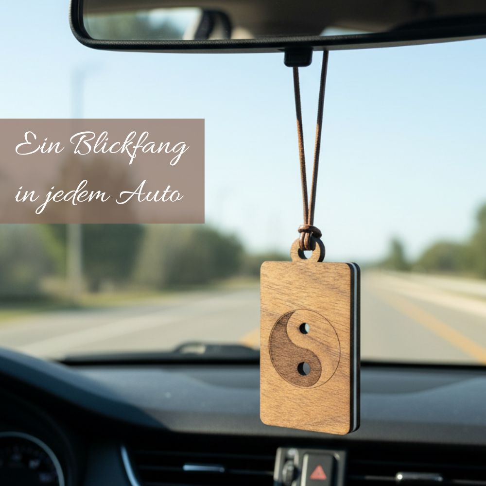 Holz Anhänger für ätherische Öle "YINYANG", Duftbaum aus Nussbaumholz mit Filzpad für Duftöle - Wunderkraft naturals