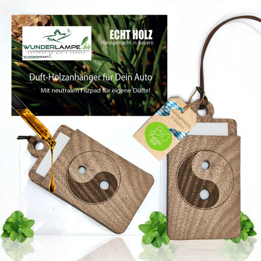 Holz Anhänger für ätherische Öle "YINYANG", Duftbaum aus Nussbaumholz mit Filzpad für Duftöle - Wunderkraft.bio von Wunderlampe.bio