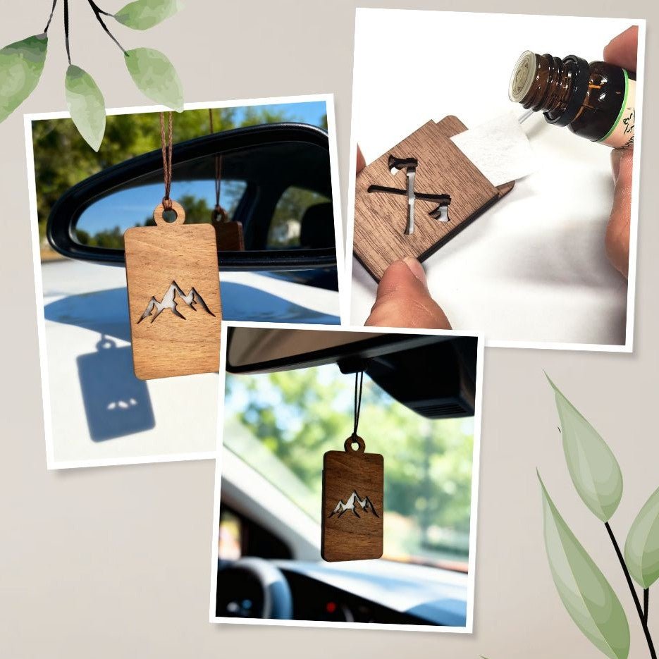 Holz Anhänger Lufterfrischer "ORNAMENT", Duftbaum aus Nussbaumholz mit Filzpad für Duftöle - Wunderkraft.bio von Wunderlampe.bio