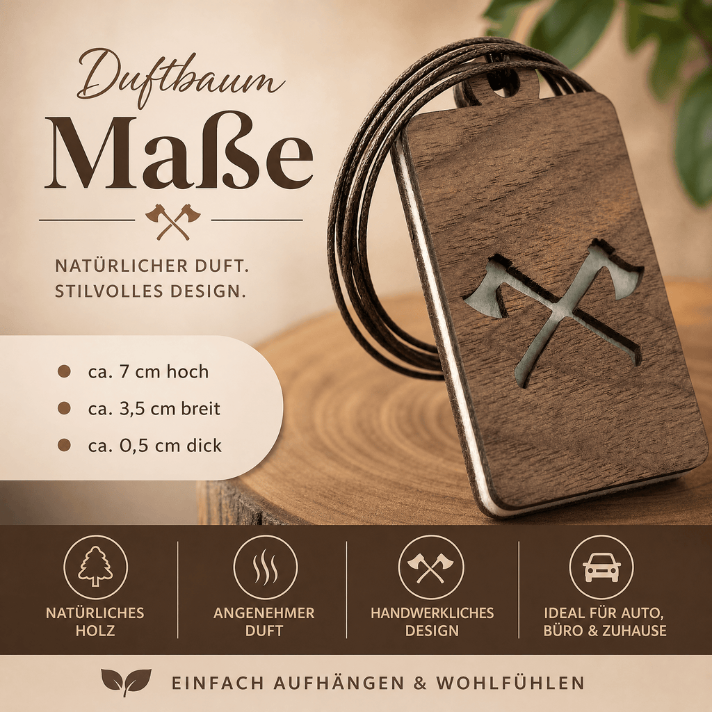 Holz Duftbaum für ätherische Öle "AXT", Anhänger aus Nussbaumholz mit Filzpad fürs Auto - Wunderkraft naturals