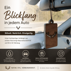 Holz Duftbaum für ätherische Öle "GEWEIH", Anhänger aus Nussbaumholz mit Filzpad fürs Auto - Wunderkraft naturals