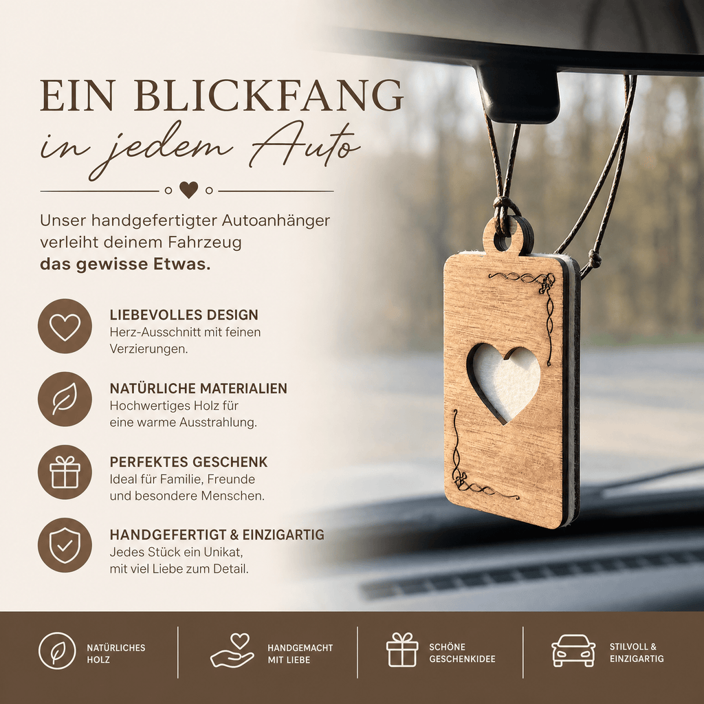 Holz Duftbaum für ätherische Öle "HERZ", Anhänger aus Nussbaumholz mit Filzpad für Duftöle - Wunderkraft naturals