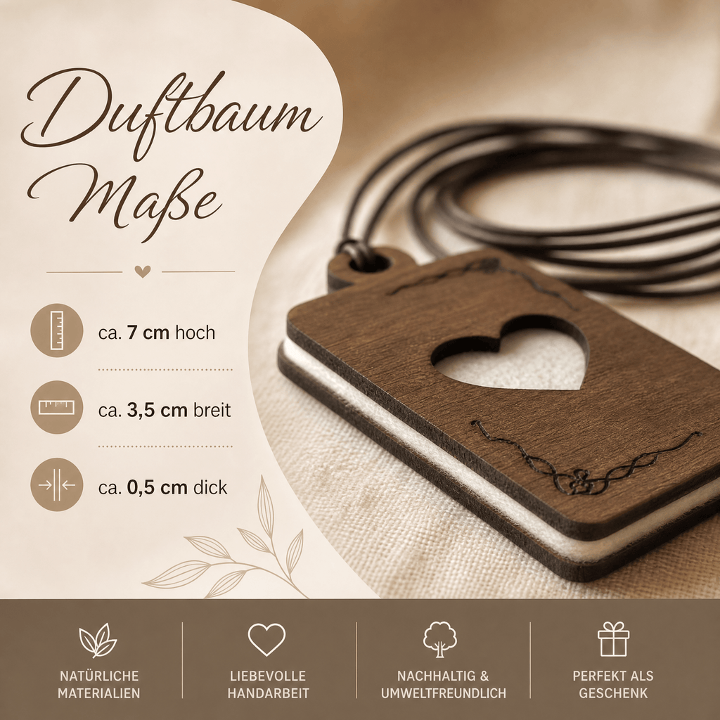 Holz Duftbaum für ätherische Öle "HERZ", Anhänger aus Nussbaumholz mit Filzpad für Duftöle - Wunderkraft naturals