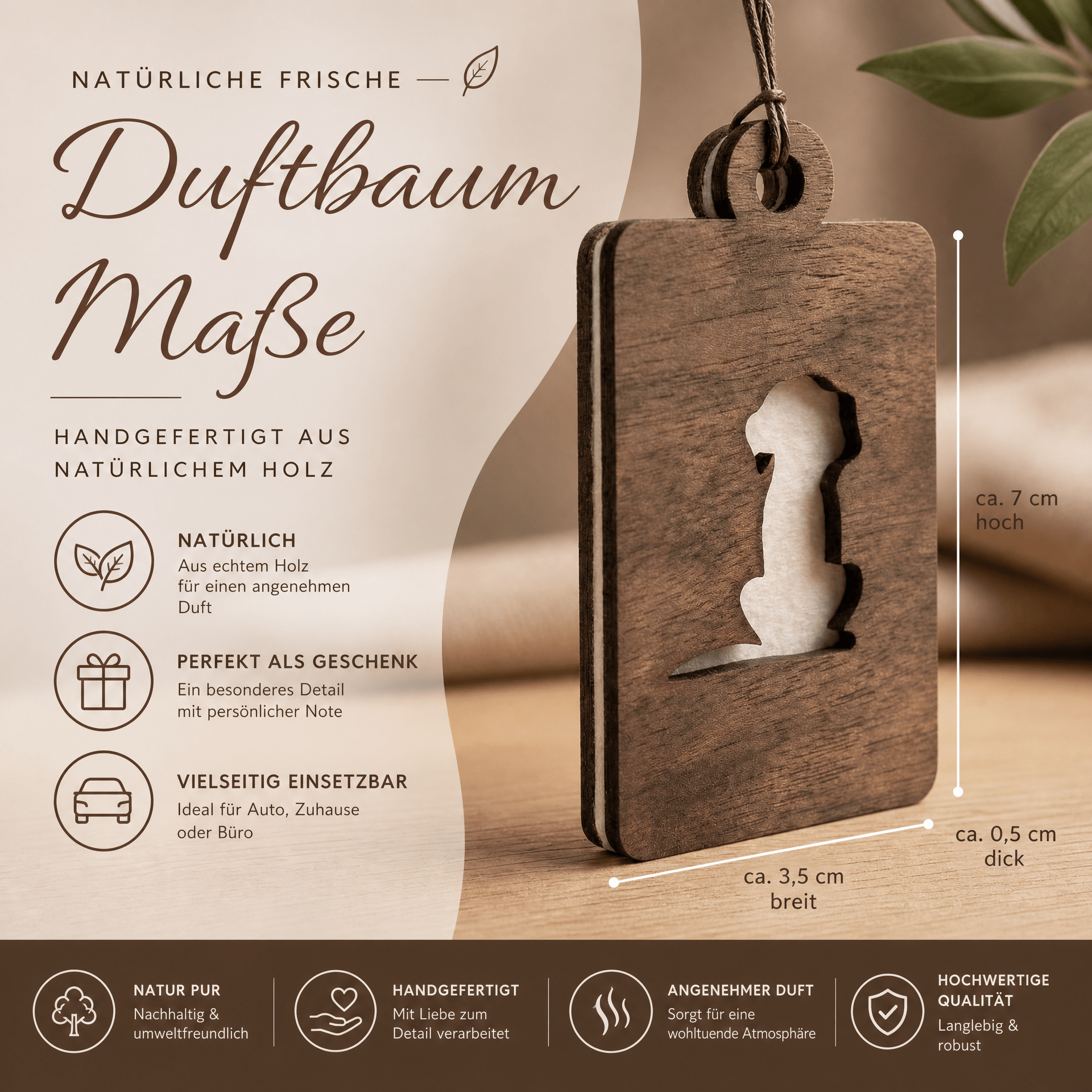 Holz Duftbaum für ätherische Öle "HUND", Anhänger aus Nussbaumholz mit Filzpad fürs Auto - Wunderkraft naturals