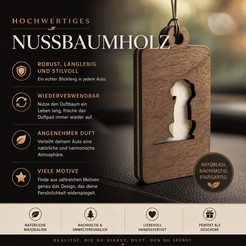 Holz Duftbaum für ätherische Öle "HUND", Anhänger aus Nussbaumholz mit Filzpad fürs Auto - Wunderkraft naturals