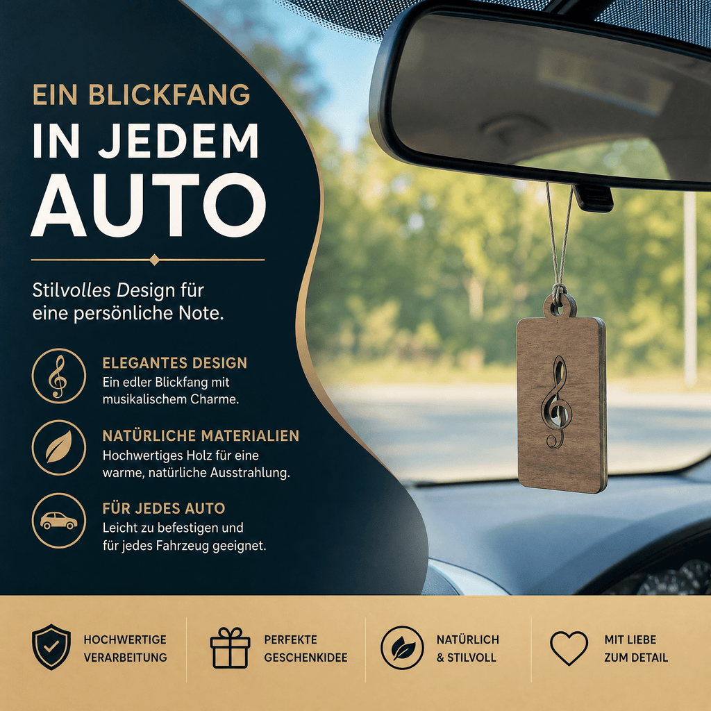 Holz Duftbaum für ätherische Öle "NOTENSCHLÜSSEL", Anhänger aus Nussbaumholz mit Filzpad fürs Auto - Wunderkraft naturals