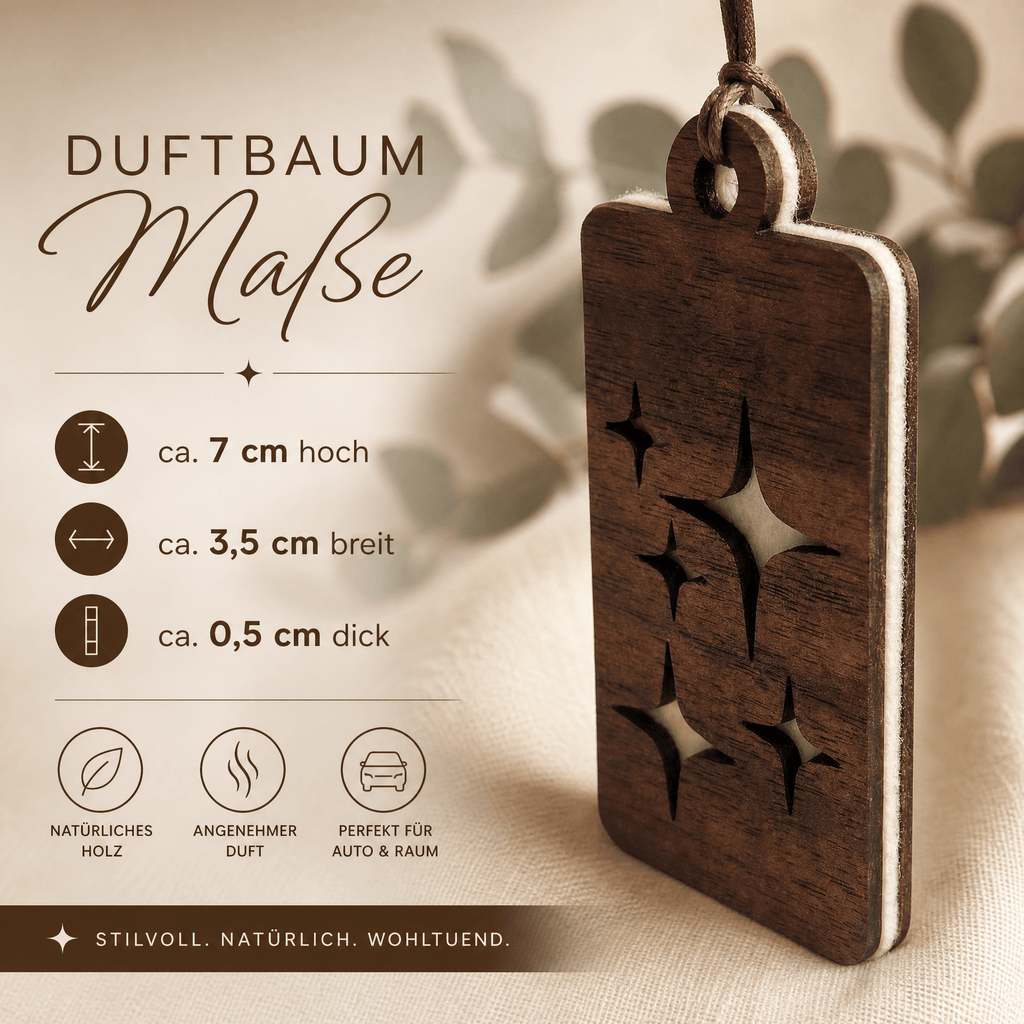Holz Duftbaum für ätherische Öle "STERNE", Anhänger aus Nussbaumholz mit Filzpad für Duftöle - Wunderkraft naturals