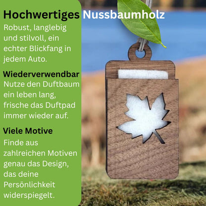 Holz Lufterfrischer "AHORNBLATT", Duftbaum aus Nussbaumholz mit Filzpad fürs Auto - Wunderkraft.bio von Wunderlampe.bio