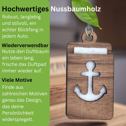 Holz Lufterfrischer "ANKER", Duftbaum aus Nussbaumholz mit Filzpad fürs Auto - Wunderkraft.bio von Wunderlampe.bio