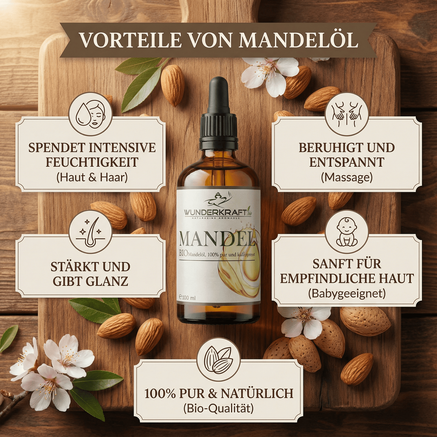 Im SET BIO Jojobaöl & bio Mandelöl, naturrein, je 100ml, als Basisöl oder zur Massage - Wunderkraft naturals