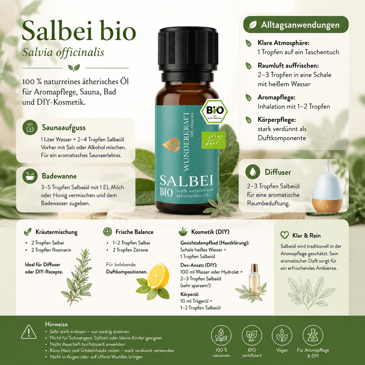 Innere Balance "SALBEIÖL BIO" 🌬️ Atemwege & Erkältung - Wunderkraft naturals