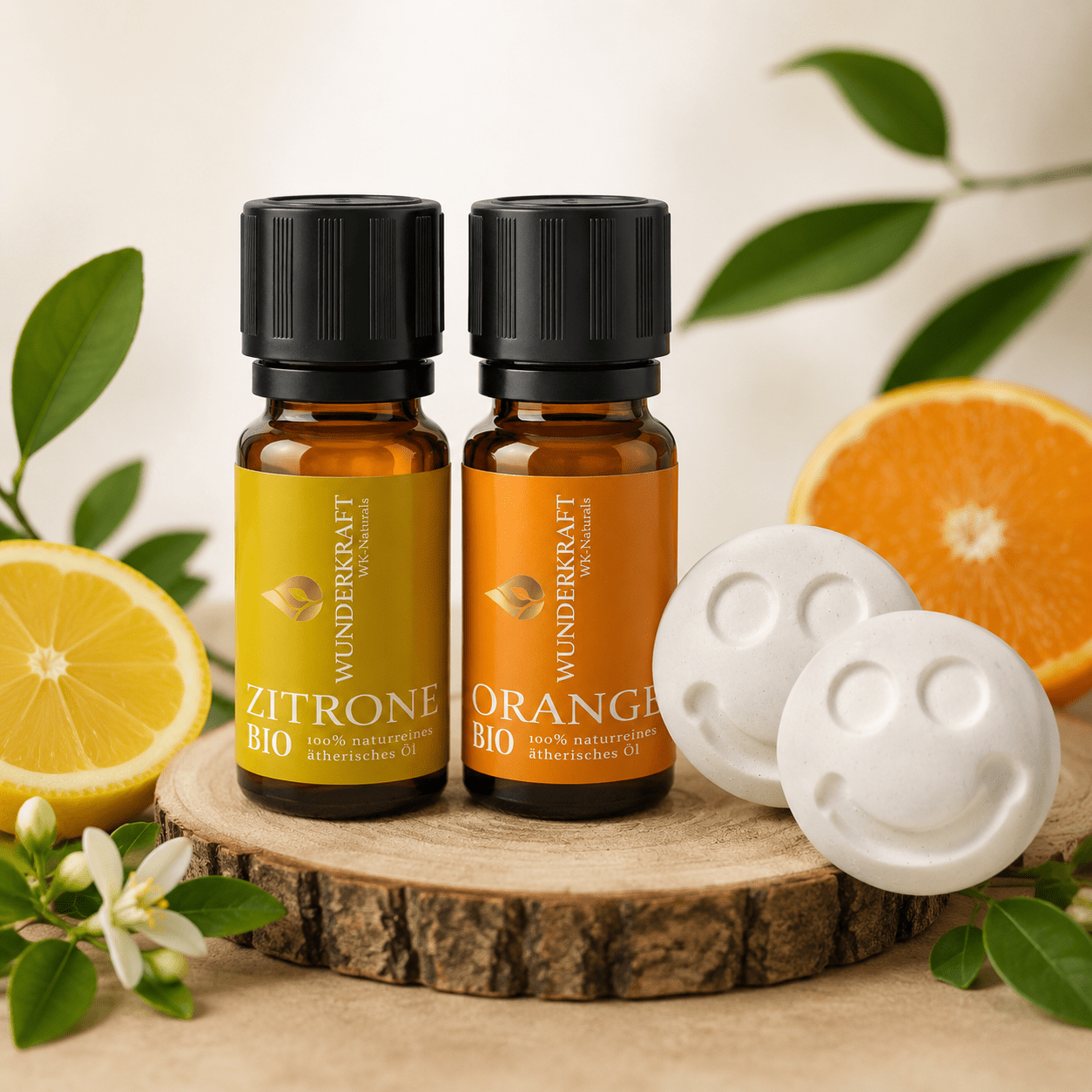 Kids Aroma Set „Citrus Balance“ – Bio Zitronenöl & Orangenöl mit Duftsteinen – 100% naturreine ätherische Öle – sanfter Raumduft für Kinderzimmer & Zuhause - Wunderkraft naturals