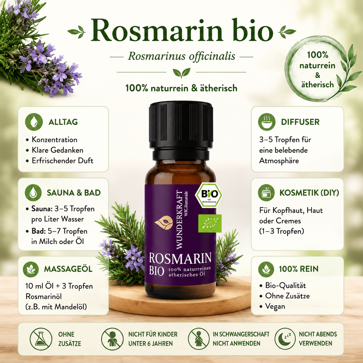 Klarer Kopf "ROSMARINÖL BIO" ⚡Energie & Fokus - 🌿 Haare & Durchblutung - Wunderkraft naturals