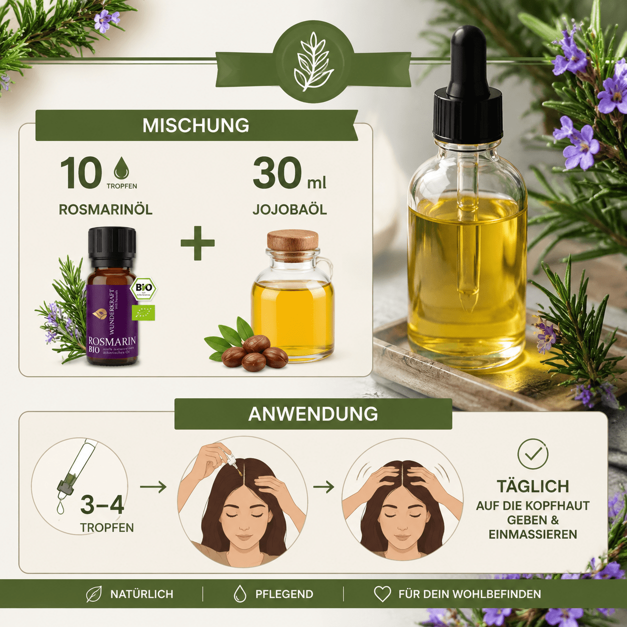 Klarer Kopf "ROSMARINÖL BIO" ⚡Energie & Fokus - 🌿 Haare & Durchblutung - Wunderkraft naturals