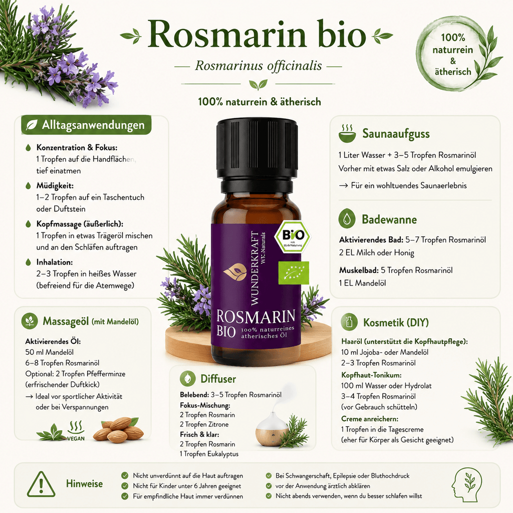 Klarer Kopf "ROSMARINÖL BIO" ⚡Energie & Fokus - 🌿 Haare & Durchblutung - Wunderkraft naturals