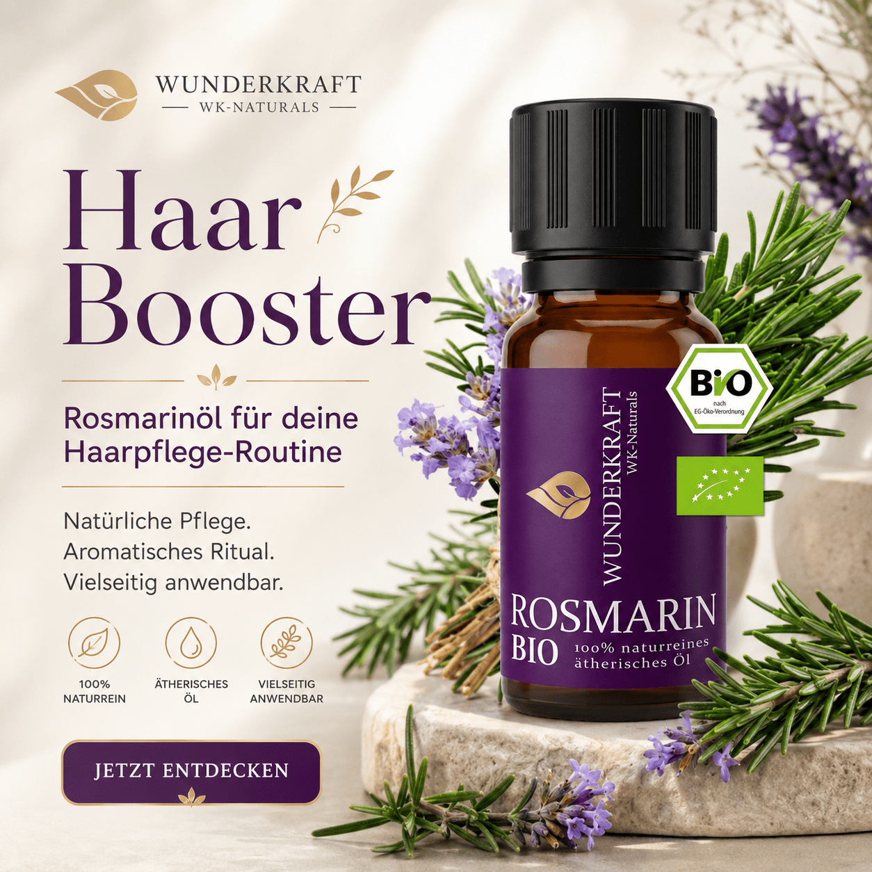 Klarer Kopf "ROSMARINÖL BIO" ⚡Energie & Fokus - 🌿 Haare & Durchblutung - Wunderkraft naturals