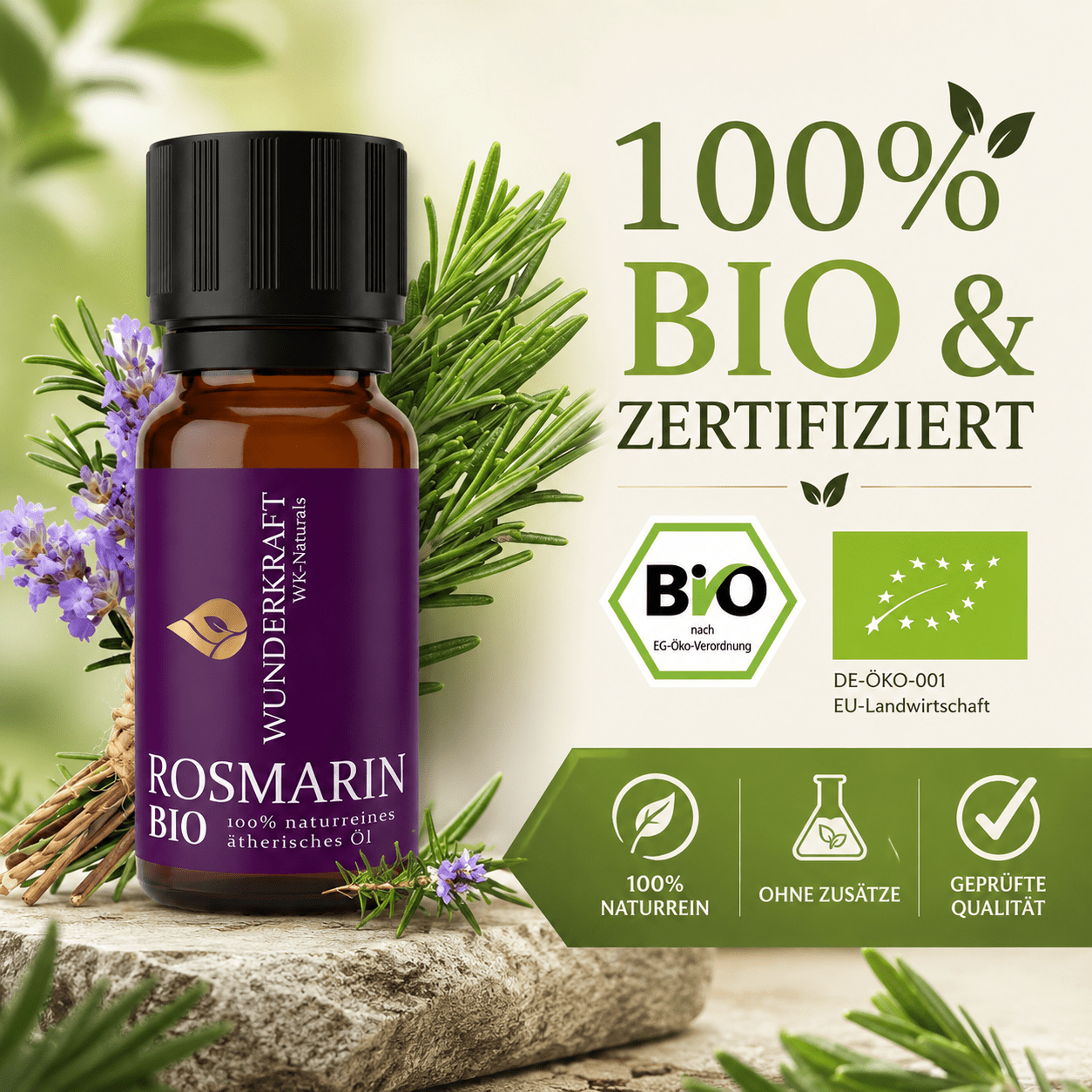 Klarer Kopf "ROSMARINÖL BIO" ⚡Energie & Fokus - 🌿 Haare & Durchblutung - Wunderkraft naturals