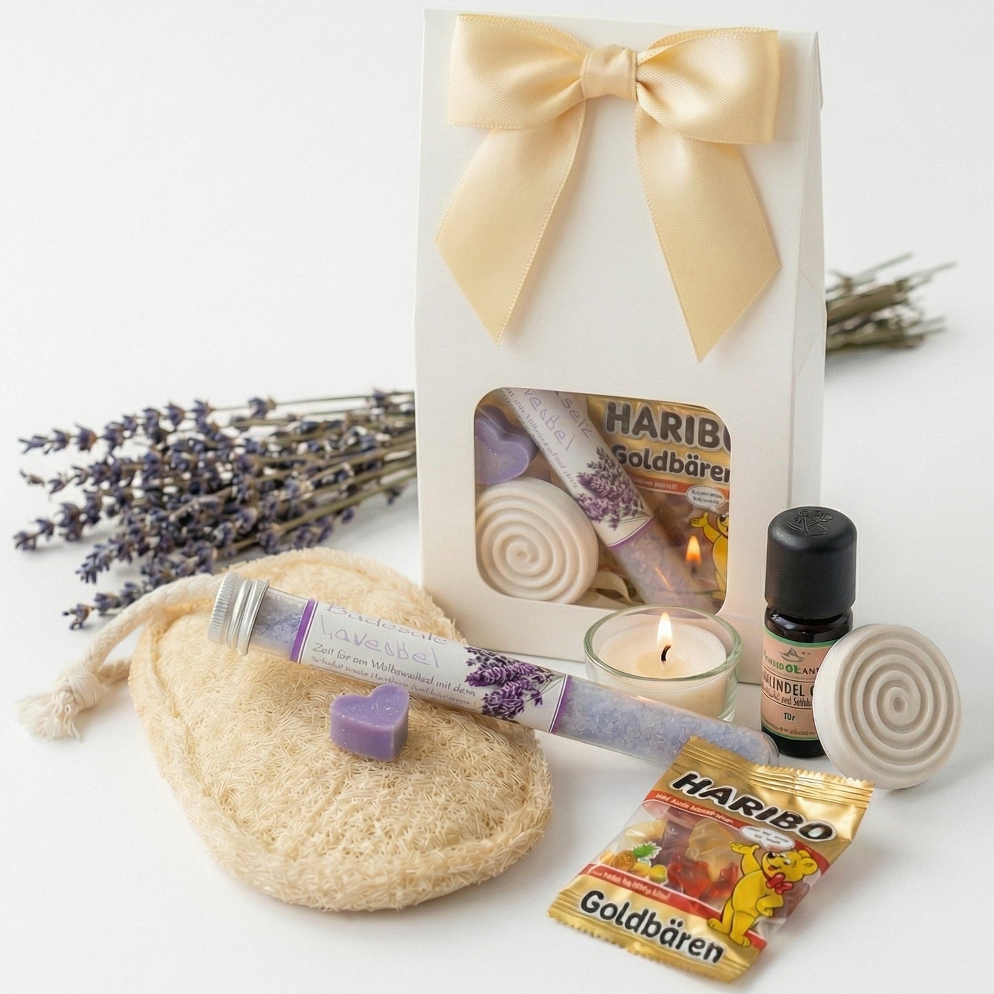 Lavendel Wellness Geschenkset für Frauen – Lavendel Spa Set mit Badesalz, Seife, Bio Lavendelöl, Duftstein, fertig verpacktes Geschenkset Frauen - Wunderkraft naturals