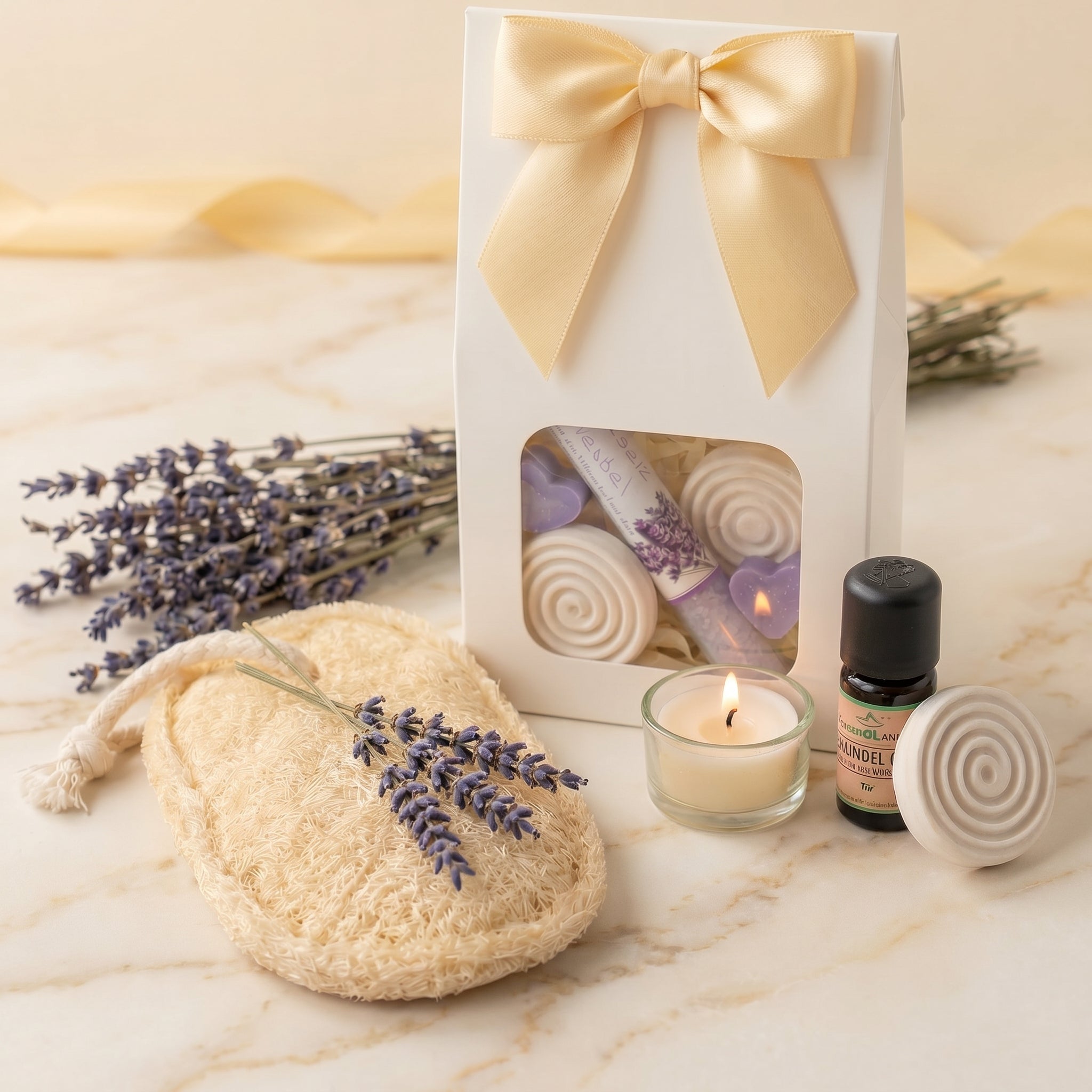 Lavendel Wellness Geschenkset für Frauen – Lavendel Spa Set mit Badesalz, Seife, Bio Lavendelöl, Duftstein, fertig verpacktes Geschenkset Frauen - Wunderkraft naturals