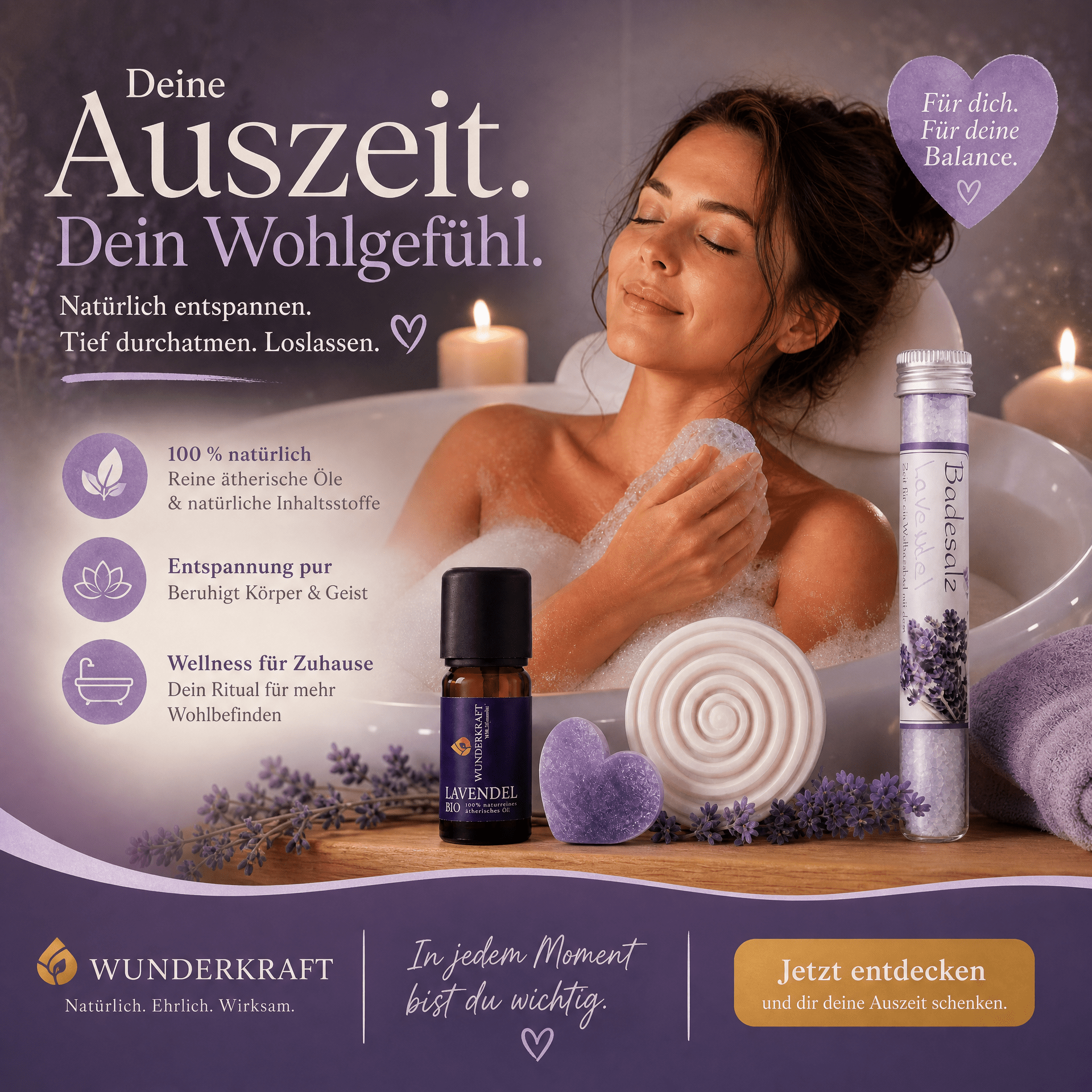 Lavendel Wellness Geschenkset – Pure Entspannung für besondere Momente - Wunderkraft naturals