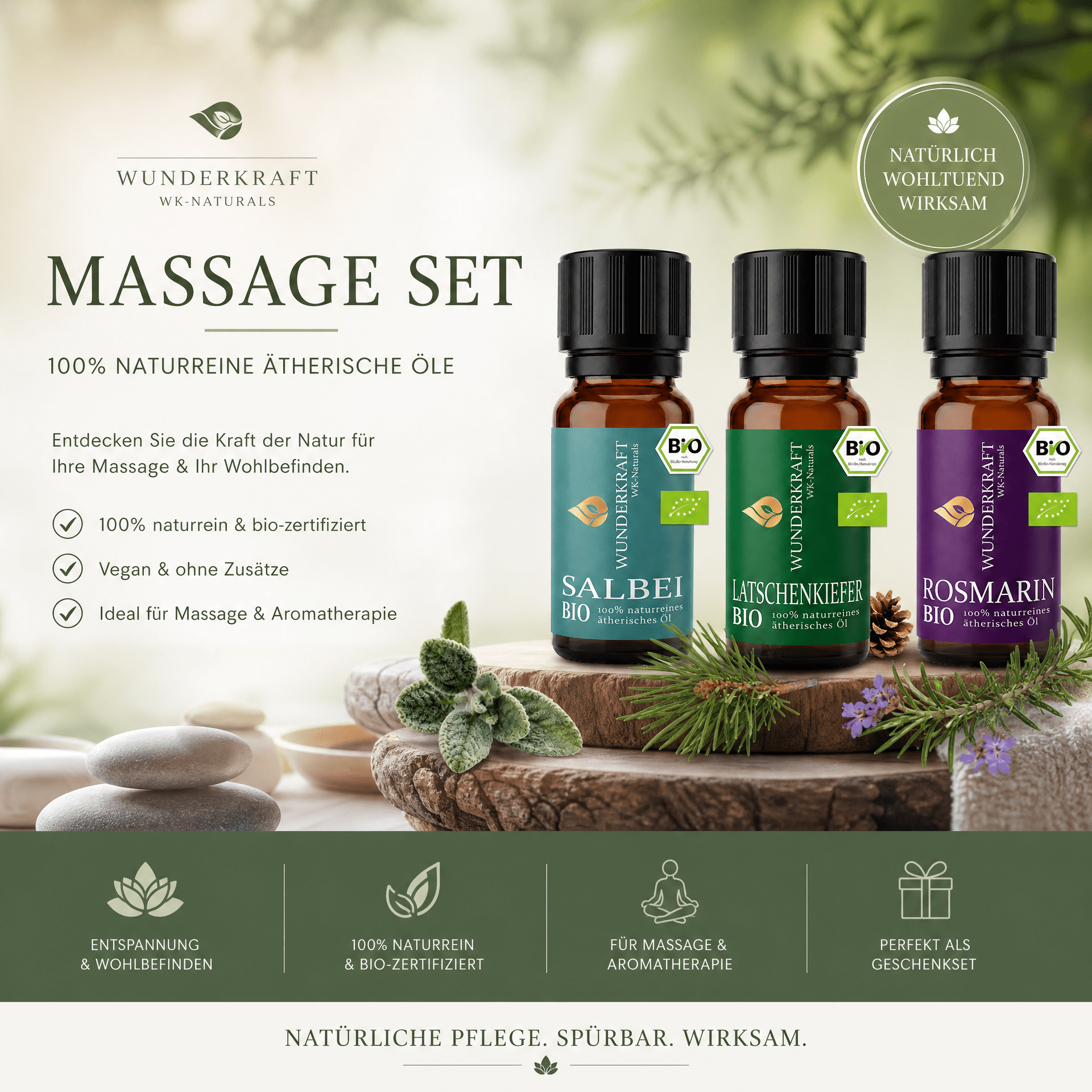Massage Duftset – Natürliche Entspannung für Körper & Wohlfühlmomente - Wunderkraft naturals