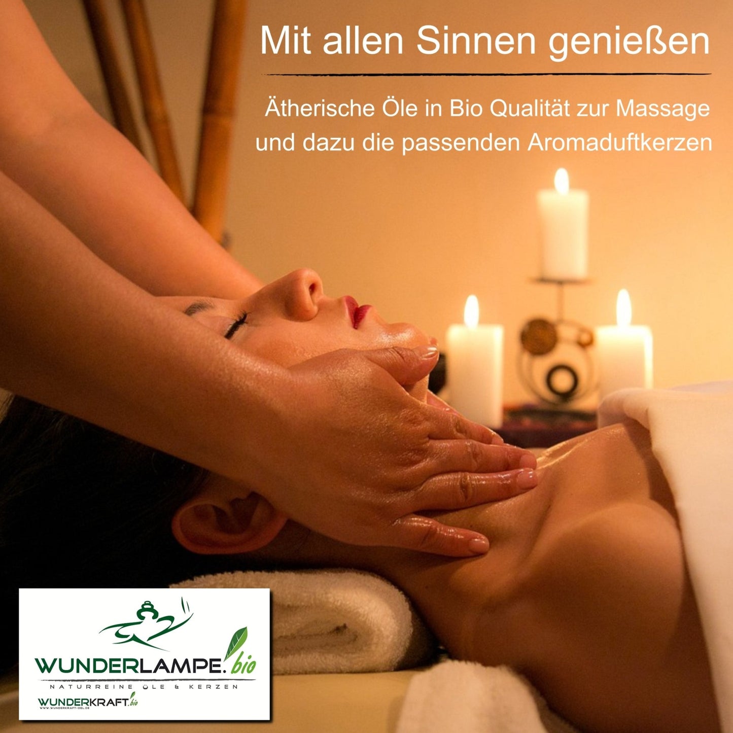 Natürliche Wellness - Duftkerze im Glas mit Bambusdeckel. Reines Sojawachs mit 100% naturreinen Pfefferminz, Latschenkiefer und Lavendelöl - Wunderkraft.bio