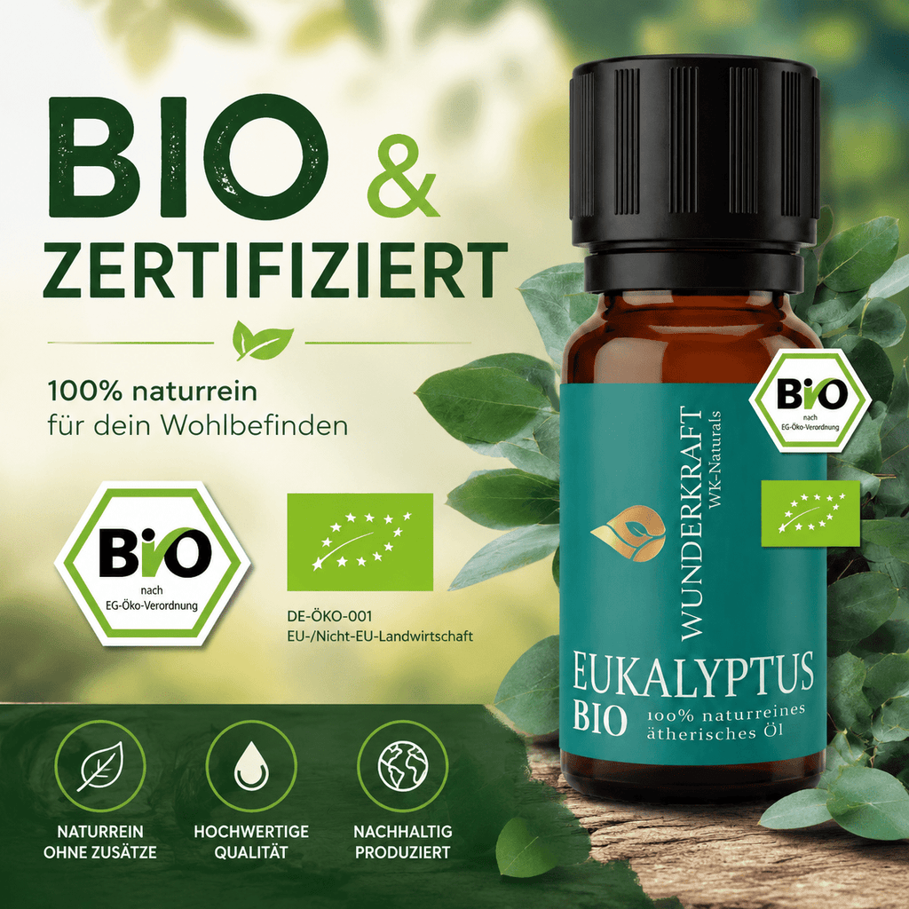 Reine Energie "EUKALYPTUSÖL BIO" 🌬️ Atemwege & Erkältung - 🧼 Reinigung & Hygiene - Wunderkraft naturals