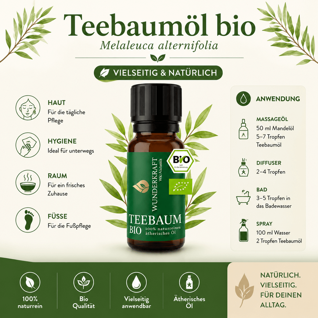 Reine Haut "TEEBAUMÖL BIO" 🌿 Haut & Pflege - 🧼 Reinigung & Hygiene - Wunderkraft naturals