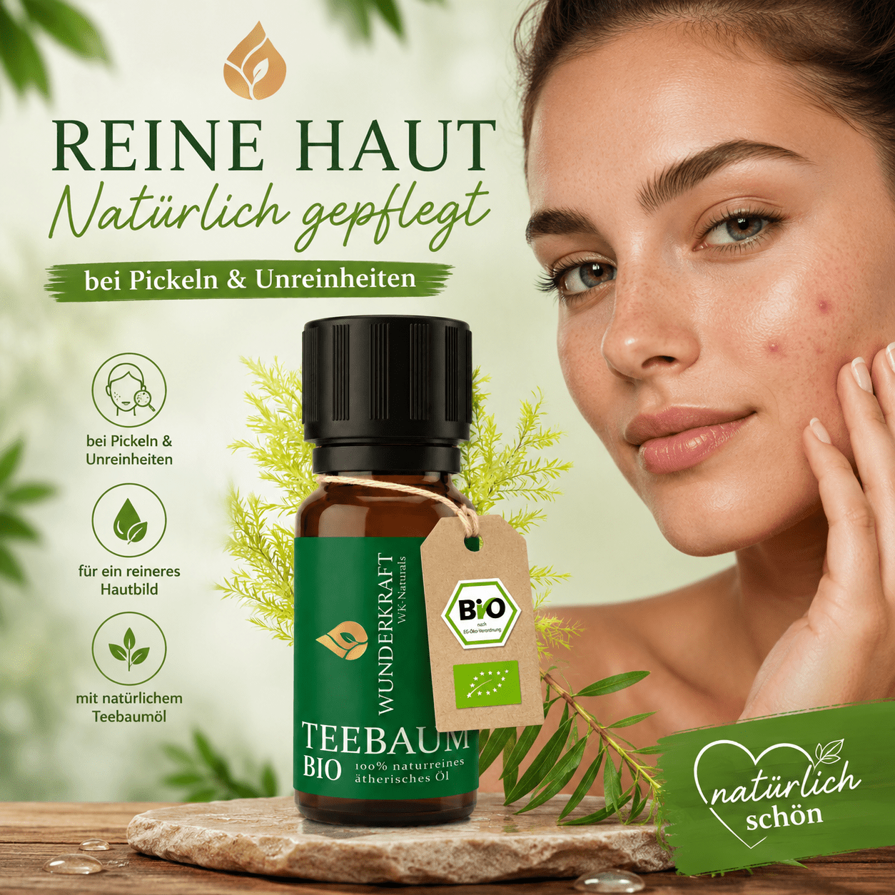 Reine Haut "TEEBAUMÖL BIO" 🌿 Haut & Pflege - 🧼 Reinigung & Hygiene - Wunderkraft naturals