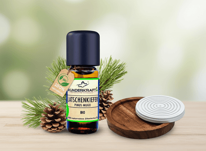 Riesen Duftstein & Holzteller inkl. BIO Latschenkiefernöl, 100% ätherisches Öl, 10ml - Wunderkraft.bio von Wunderlampe.bio