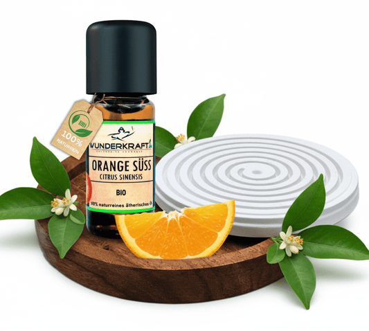 Riesen Duftstein & Holzteller inkl. BIO Orangenöl, 100% ätherisches Öl, 10ml - Wunderkraft.bio von Wunderlampe.bio