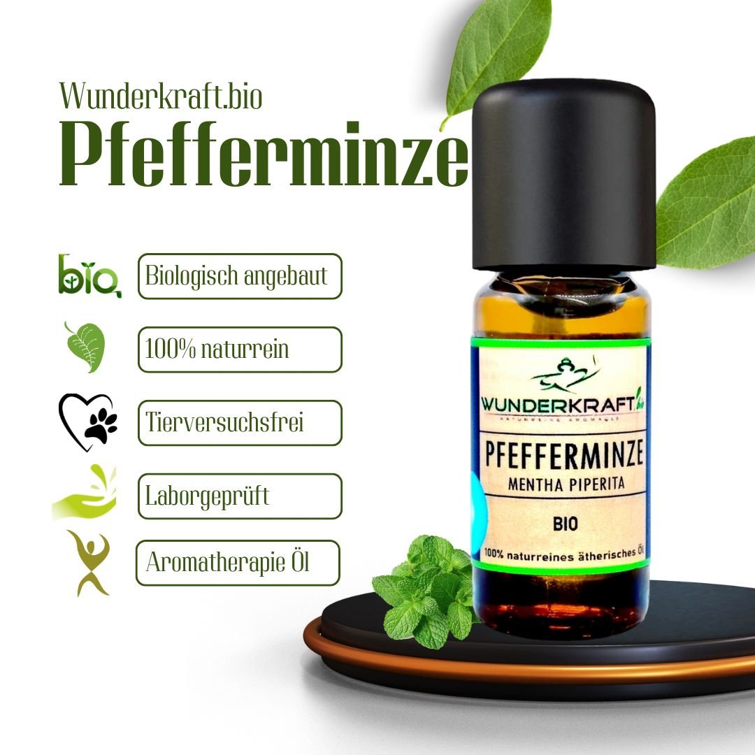 Riesen Duftstein & Holzteller inkl. BIO Pfefferminzöl, 100% ätherisches Öl, 10ml - Wunderkraft.bio