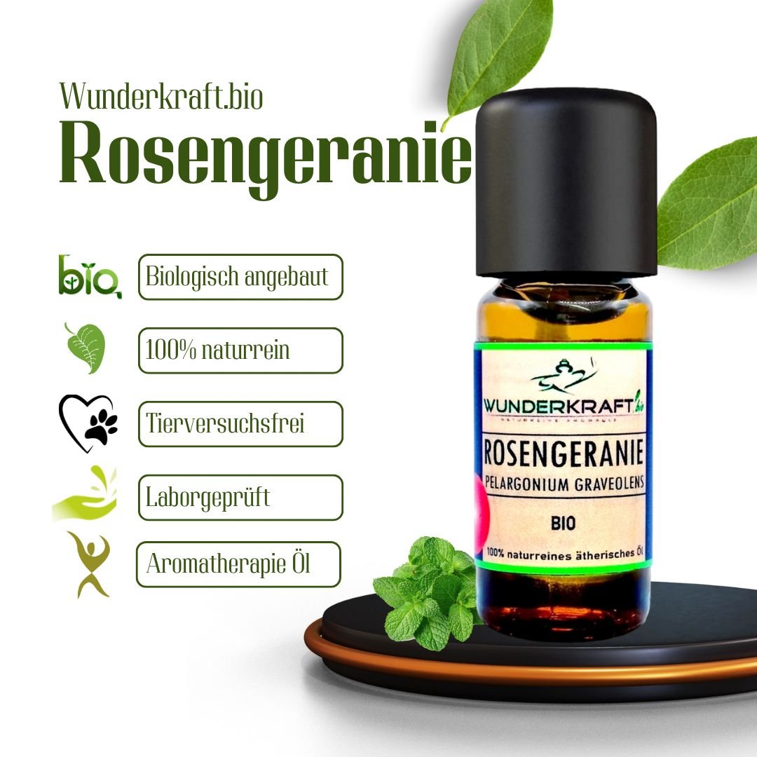 Riesen Duftstein mit Holzteller inkl. BIO Rosengeranienöl, 100% naturreines ätherisches Öl - Wunderkraft.bio