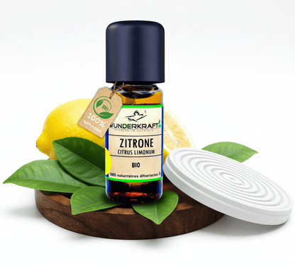 Riesen Duftstein mit Holzteller inkl. BIO Zitronenöl, 100% ätherisches Öl, 10ml - Wunderkraft.bio von Wunderlampe.bio