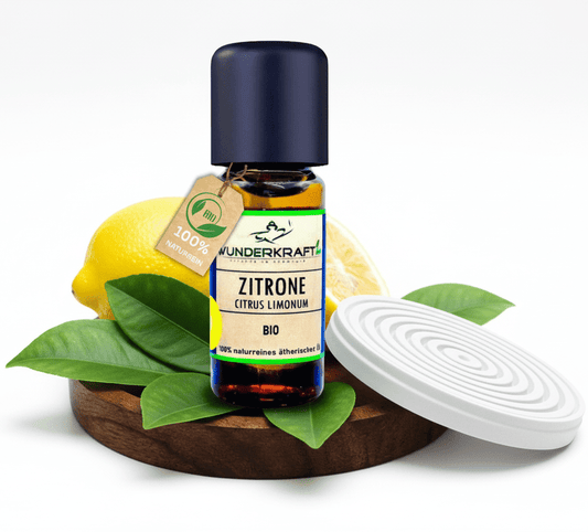 Riesen Duftstein mit Holzteller inkl. BIO Zitronenöl, 100% ätherisches Öl, 10ml - Wunderkraft.bio von Wunderlampe.bio