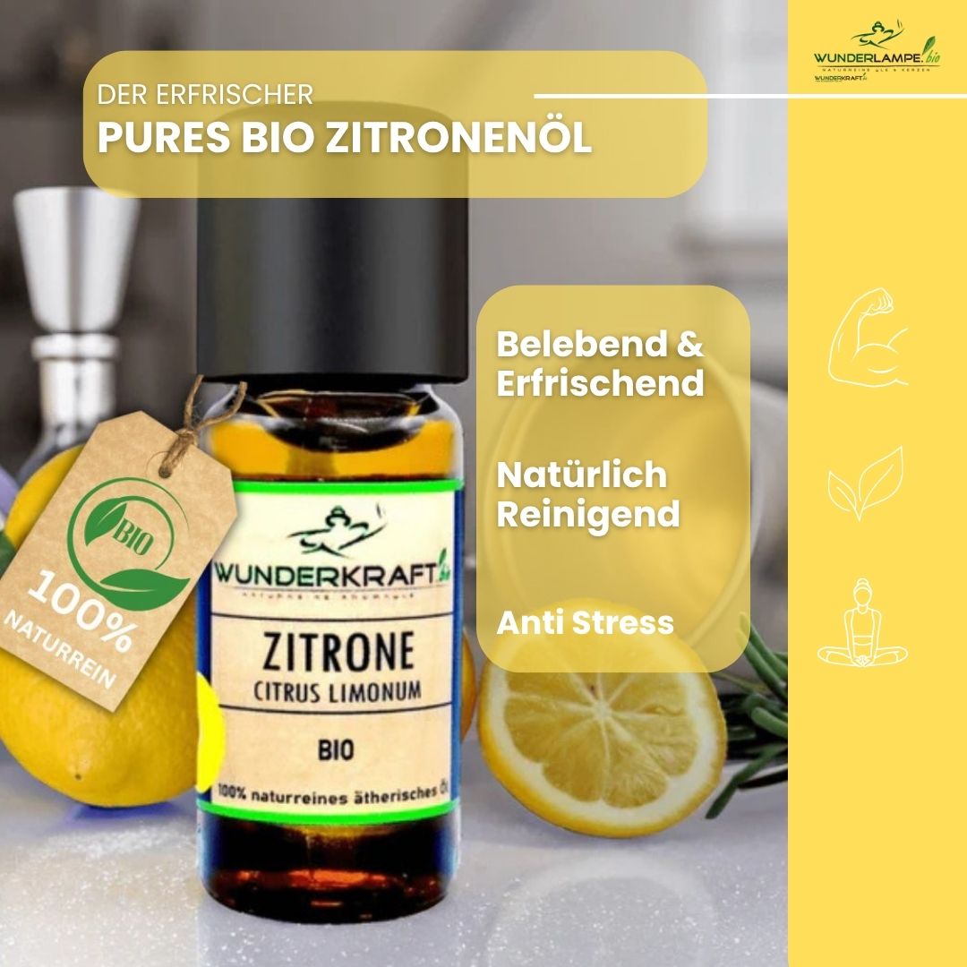 Riesen Duftstein mit Holzteller inkl. BIO Zitronenöl, 100% ätherisches Öl, 10ml - Wunderkraft.bio von Wunderlampe.bio