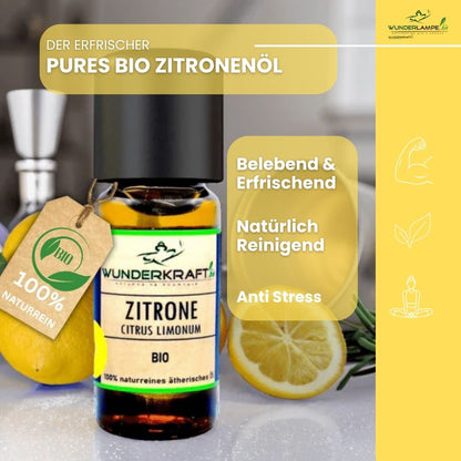 Riesen Duftstein mit Holzteller inkl. BIO Zitronenöl, 100% ätherisches Öl, 10ml - Wunderkraft.bio von Wunderlampe.bio