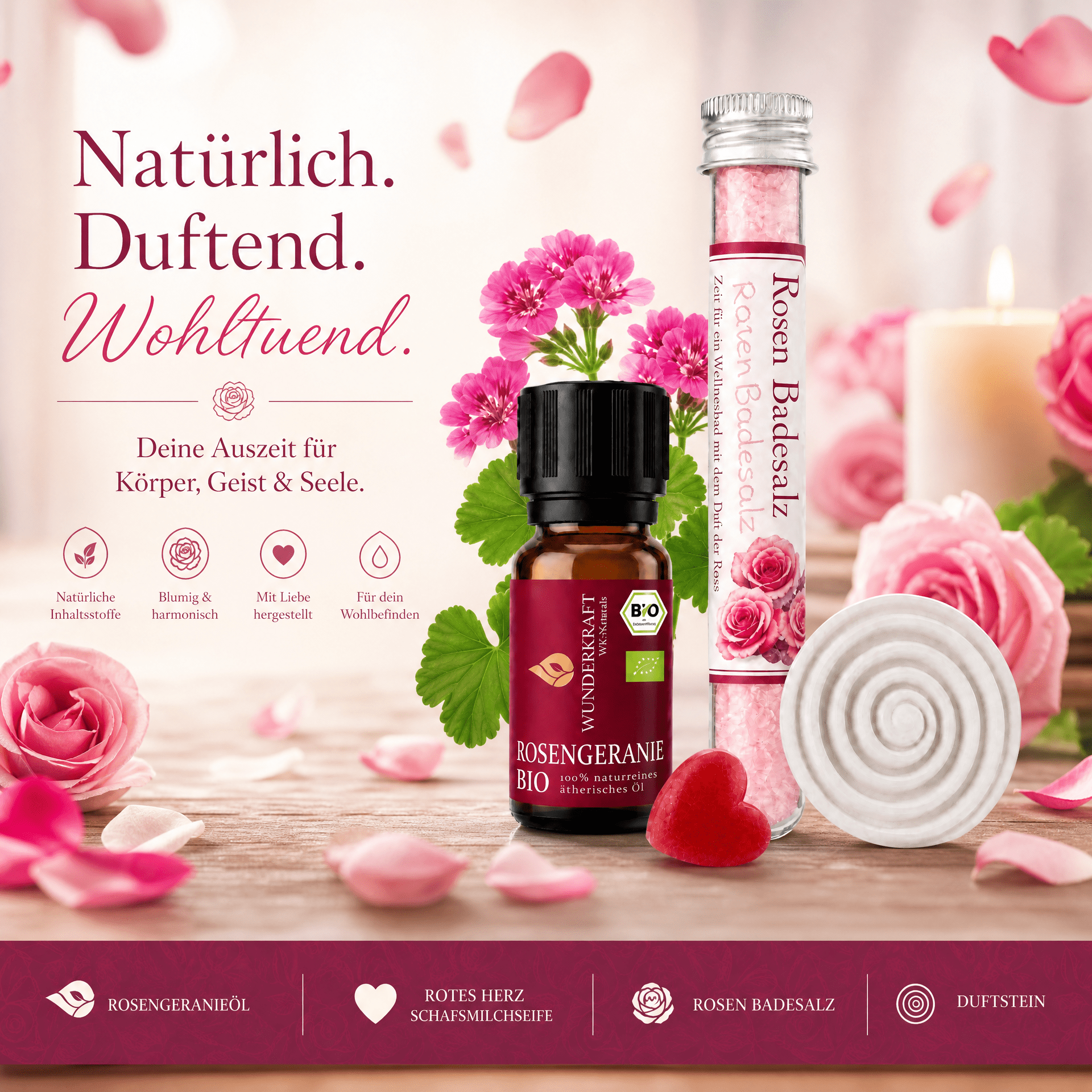 Rosen Wellness Geschenkset – Zarte Rosenmomente für echte Entspannung - Wunderkraft naturals