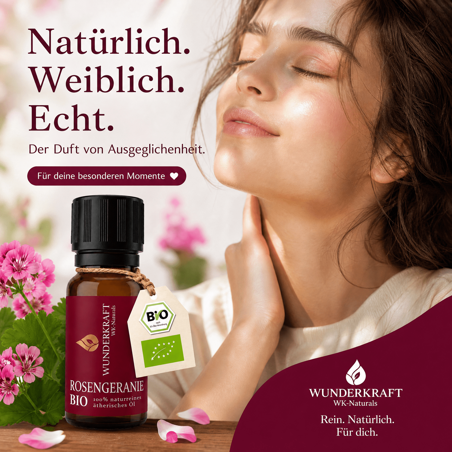 Sanfte Harmonie "ROSENGERANIENÖL BIO" 😴Beruhigung & Schlaf - 🌿 Haut & Pflege - Wunderkraft naturals