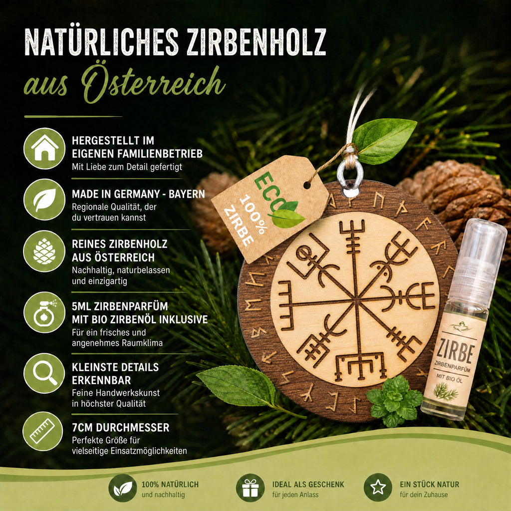 Alpenduft Zirben Duftbaum "Schutzrune", Lufterfrischer inkl. 5ml Bio Zirbenspray