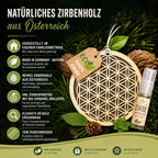 Alpenduft Zirben Duftbaum "Blume des Lebens", Lufterfrischer inkl. 5ml Bio Zirbenspray