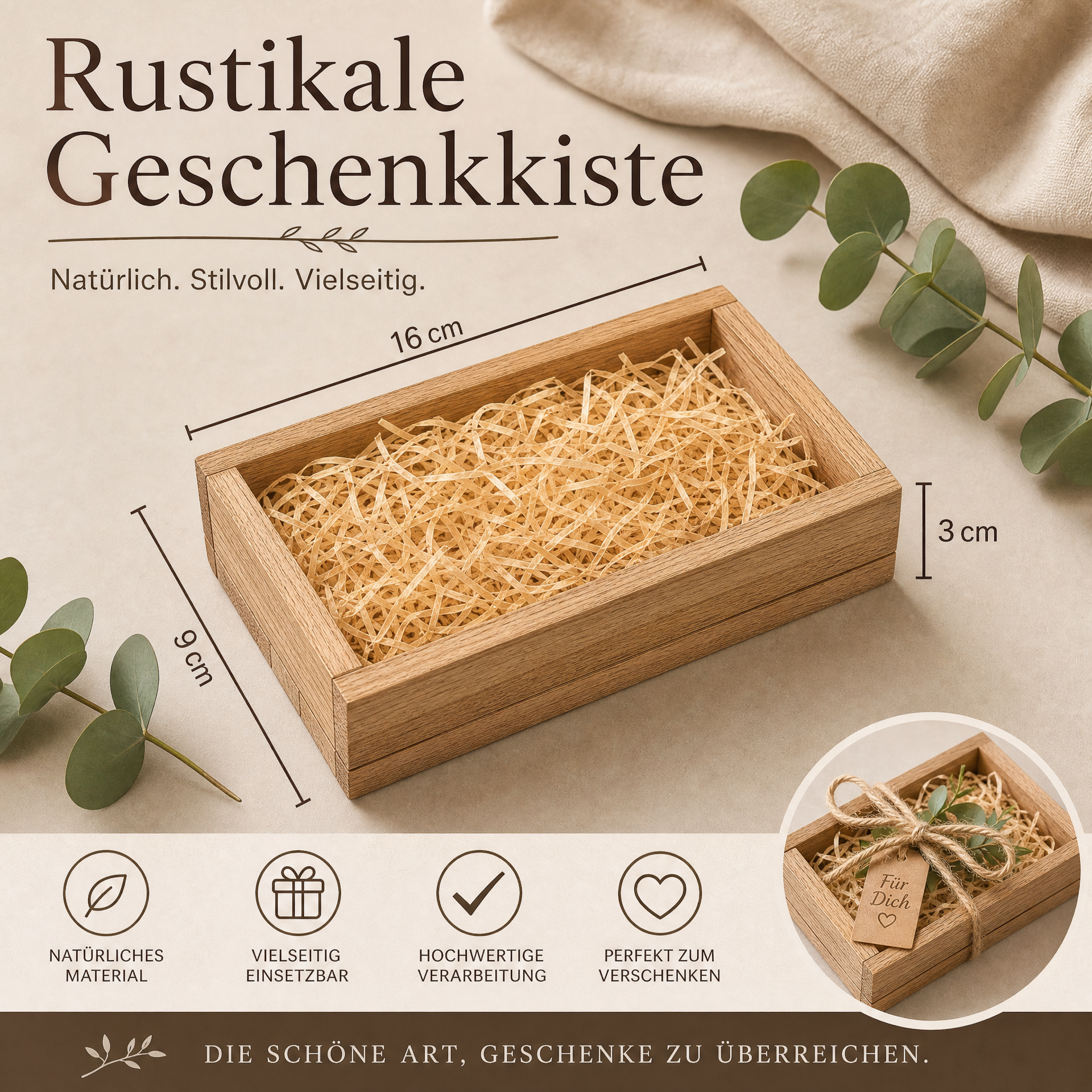 Bio Ätherische Öle Geschenkset in rustikaler Holzbox – 5 natürliche Duftessenzen zum Entspannen, Wohlfühlen & Genießen