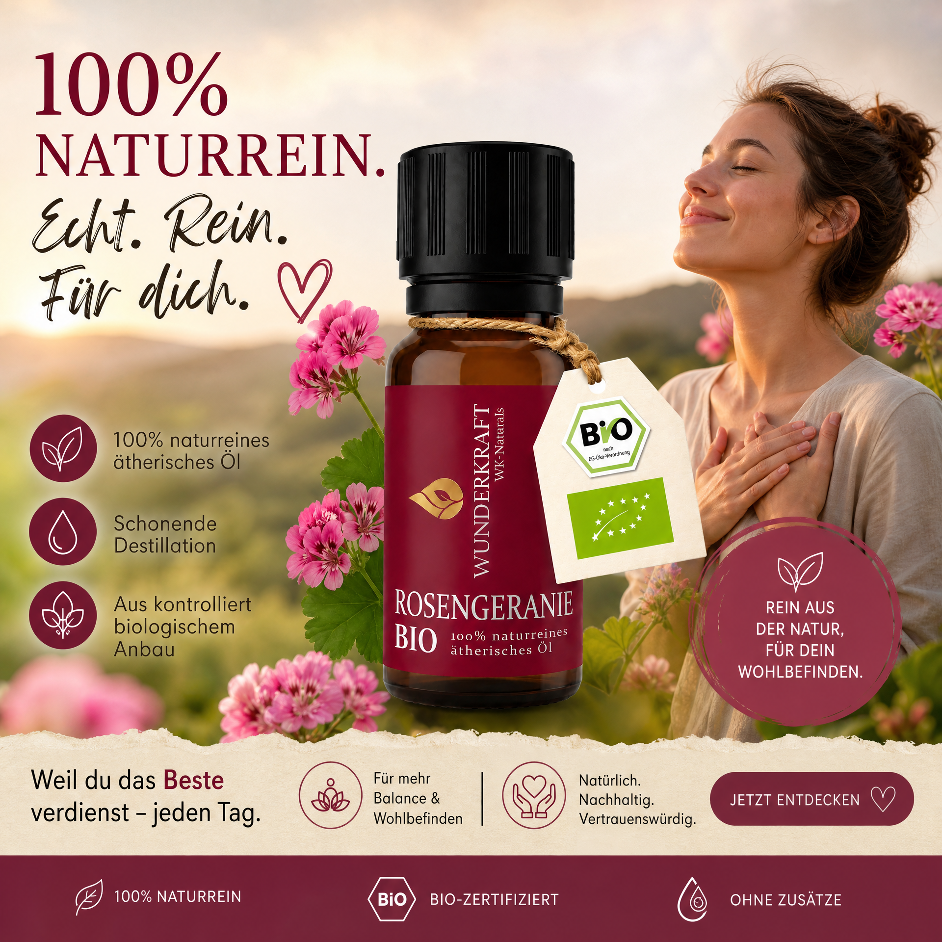 Sanfte Harmonie "ROSENGERANIENÖL BIO" 😴Beruhigung & Schlaf - 🌿 Haut & Pflege