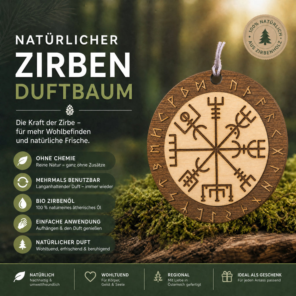 Alpenduft Zirben Duftbaum "Schutzrune", Lufterfrischer inkl. 5ml Bio Zirbenspray