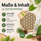 Alpenduft Zirben Duftbaum "Blume des Lebens", Lufterfrischer inkl. 5ml Bio Zirbenspray