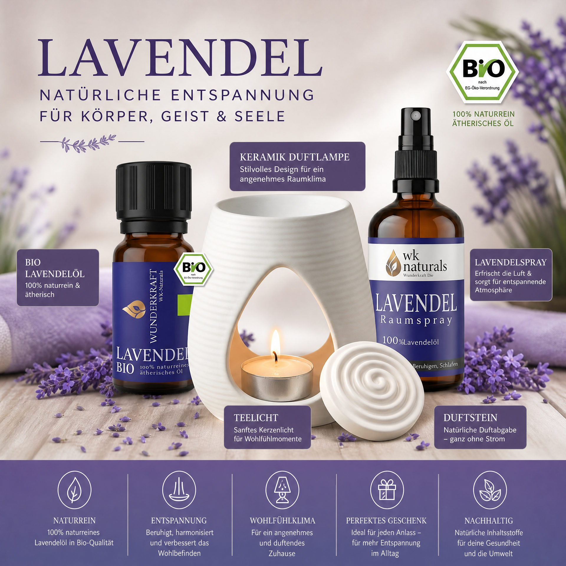 💜 Lavendel Geschenkset – Ruhe, Wärme & Wohlfühlmomente zum Verschenken