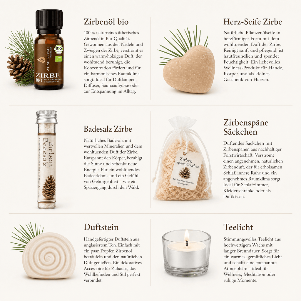 Wellness Geschenkset – Zirbenruhe für echte Entspannungsmomente - Wunderkraft naturals