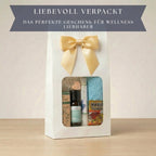 Wellness Geschenktuete mit Badesalz, Seife, Handtuch, Eukalyptusöl, Kerze im Glas und was süsses - Geschenk Frauen, Freundin, Oma - Wunderkraft naturals